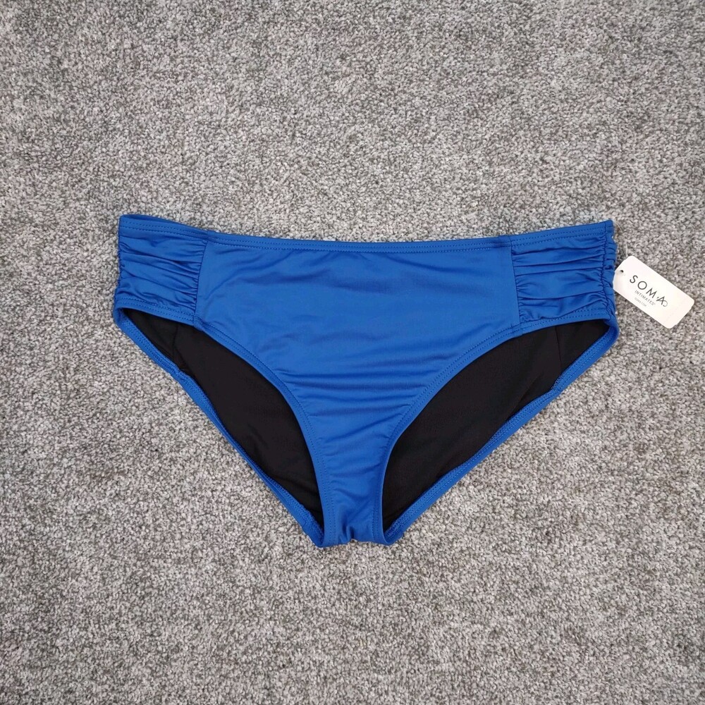 Soma Swimsuit Bikini Bottom Women XL Blue Rouched Sides NWT